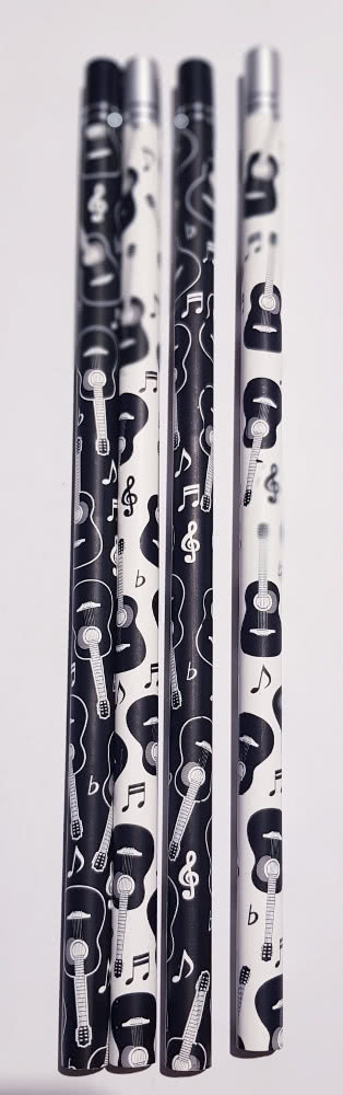 Bleistift Gitarre black and white mit Strass-Stein