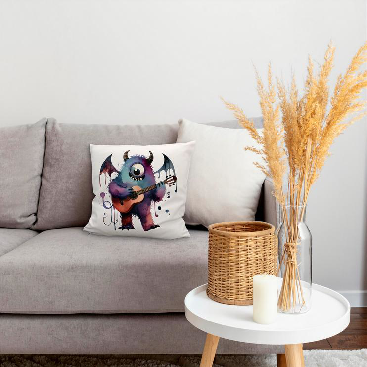 Kuschelkissen Niedliches Monster mit Gitarre 