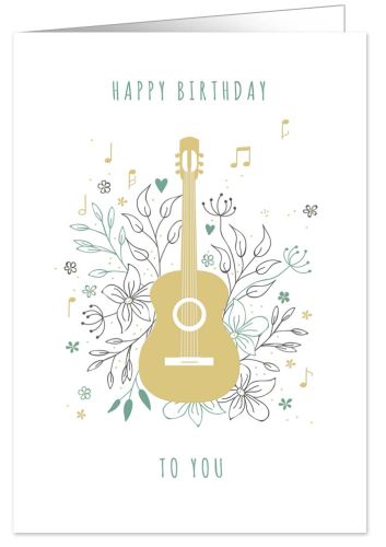 Doppelkarte "Happy Birthday" Goldgitarre