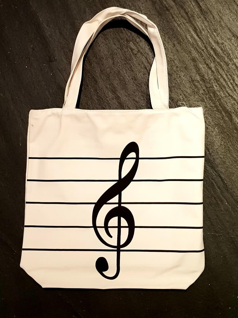 Stofftasche Shopping Bag Notenschlüssel weiß