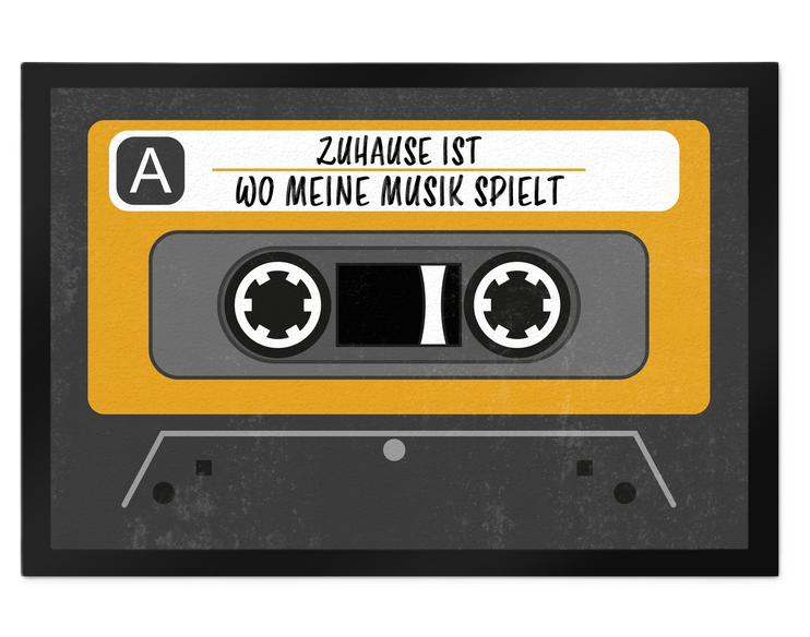 Fußmatte Zuhause ist wo meine Musik spielt XL in 40x60 cm im trendigen Kassetten-Look