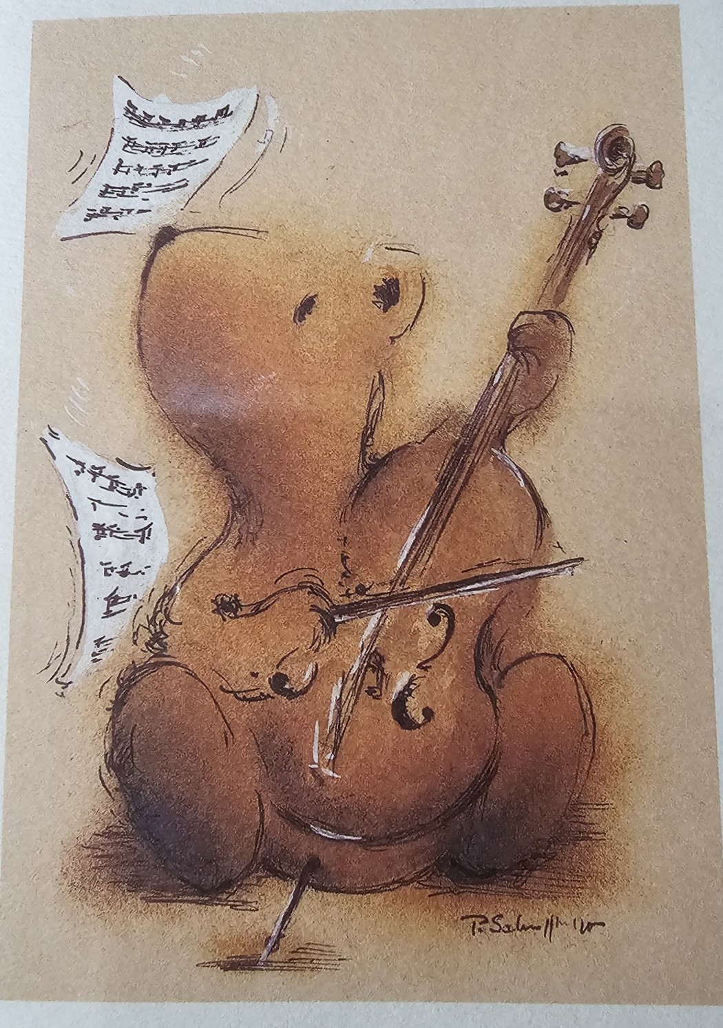 Klappkarte Teddy am Cello