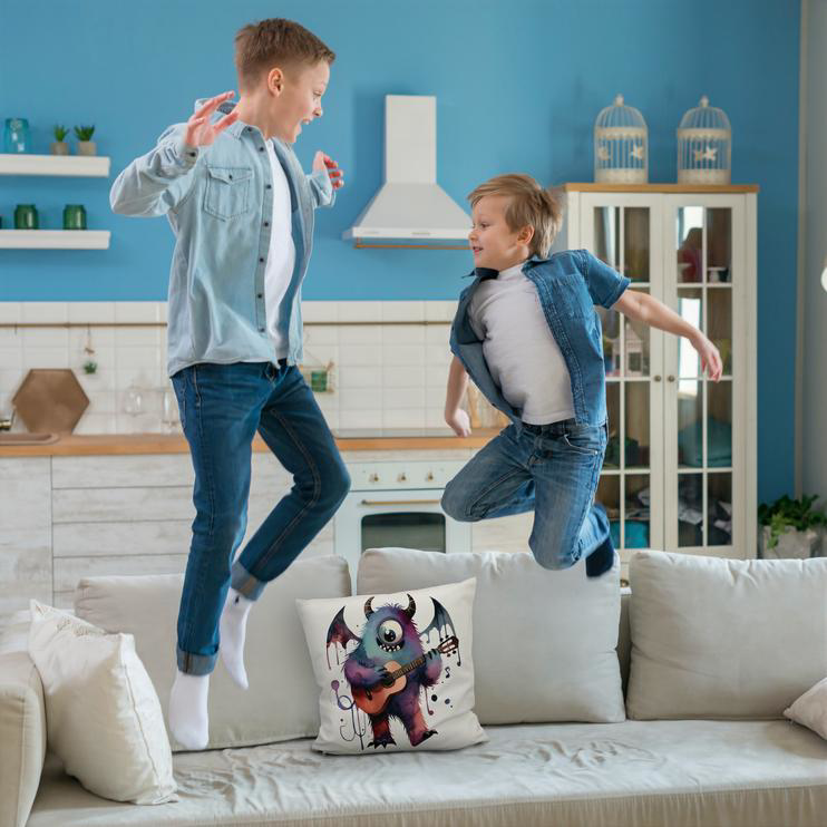 Kuschelkissen Niedliches Monster mit Gitarre 