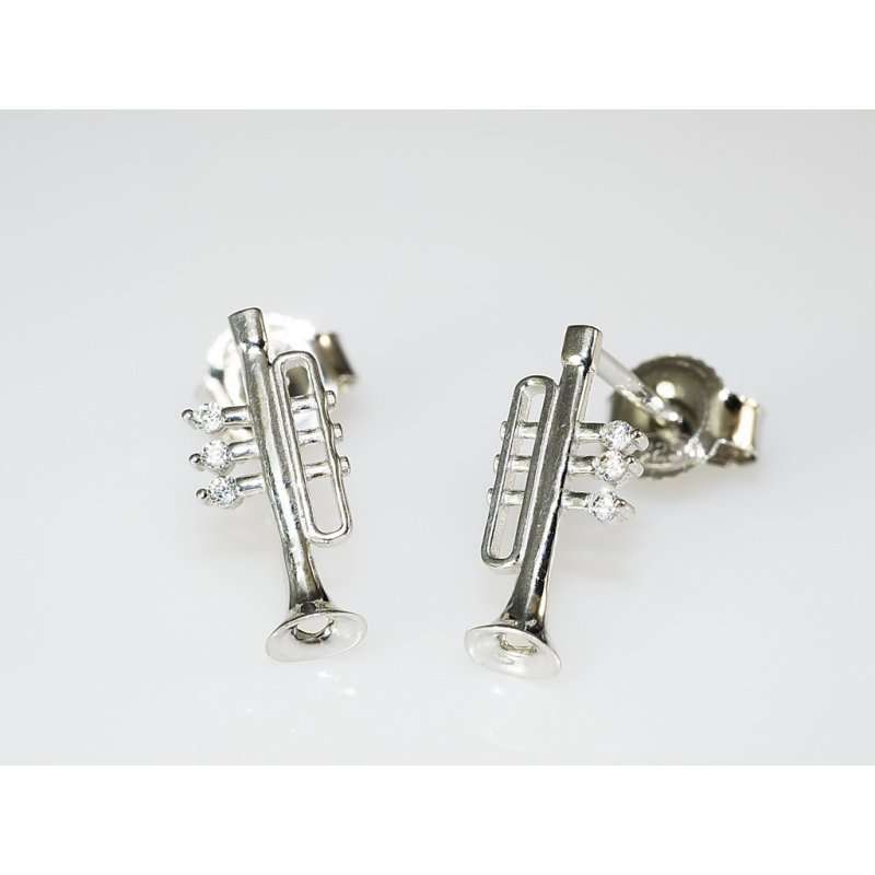 Trompete als Ohrstecker (Paar) 925er Silber